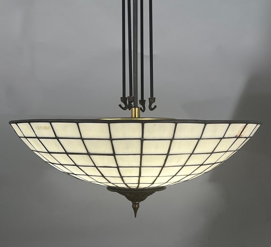 Pair of White 20” Slag Glass Inverted Dome